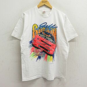 L/古着 半袖 ビンテージ Tシャツ メンズ 90s レーシングカー シボレー コットン クルーネック 白 ホワイト spe 23jul04 中古