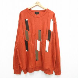 XL/ б/у одежда свитер с длинным рукавом мужской 00s большой размер вырез лодочкой orange серия 23nov13 б/у вязаный tops 