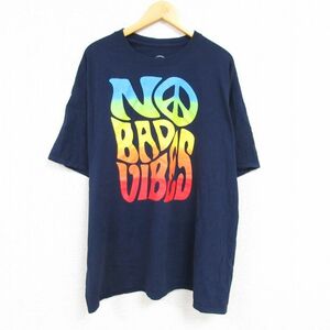 XL/古着 半袖 Tシャツ メンズ NO BAＤ 大きいサイズ コットン クルーネック 紺 ネイビー 23may29 中古