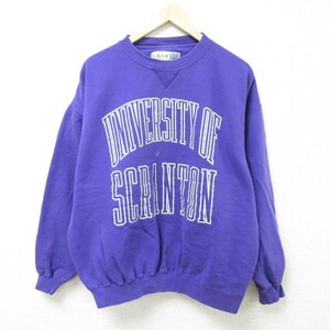 XL/古着 長袖 スウェット メンズ 90s スクラントン大学 大きいサイズ クルーネック 紫 パープル 23oct09 中古 スエット トレーナー ト