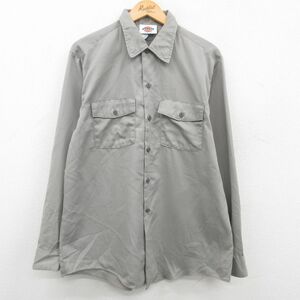 L/古着 ディッキーズ Dickies 長袖 ワーク シャツ メンズ 90s グレー 23sep18 中古 トップス