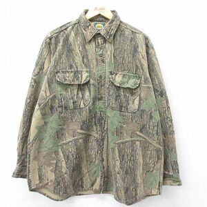 XL/古着 カベラス 長袖 ヘビー フランネル シャツ メンズ 90s TREBARK 大きいサイズ 茶 ブラウン 迷彩 23nov21 中古 トップス