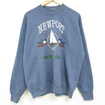 XL/古着 フルーツオブザルーム 長袖 スウェット メンズ 90s NEWPORT 船 クルーネック 薄紺 ネイビー 23oct02 中古 スエット トレーナー_画像1