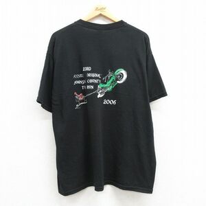 XL/古着 半袖 ビンテージ Tシャツ メンズ 00s バイク 胸ポケット付き 大きいサイズ クルーネック 黒 ブラック 23jun22 中古