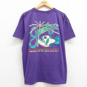 XL/古着 半袖 ビンテージ Tシャツ メンズ 90s goomboys サーフィン 魚 大きいサイズ コットン クルーネック 紫 パープル 23apr28 中古
