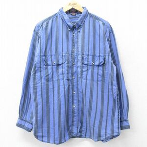 XL/古着 長袖 シャツ メンズ 90s コットン ボタンダウン 紫他 パープル ストライプ 23sep21 中古 トップス