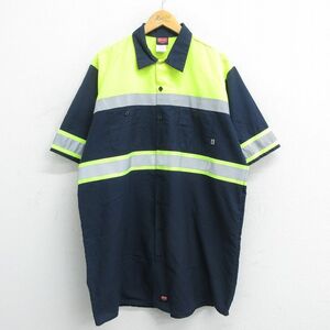 XL/古着 レッドキャップ 半袖 ワーク シャツ メンズ リップストップ リフレクター ロング丈 紺他 ネイビー 23aug01 中古 トップス