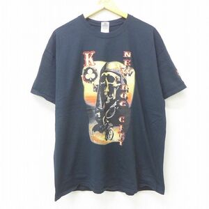 XL/古着 半袖 Tシャツ メンズ スカル バイク 大きいサイズ コットン クルーネック 黒 ブラック 22aug19 中古