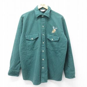 XL/古着 長袖 ヘビー フランネル シャツ メンズ 90s シカ 青緑系 23nov04 中古 トップス