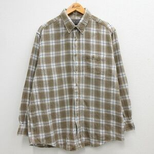 XL/古着 長袖 フランネル シャツ メンズ 90s コットン ボタンダウン ベージュ系他 カーキ チェック 23feb17 中古 トップス