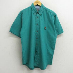 XL/古着 ラルフローレン チャップス 半袖 ブランド シャツ メンズ 80s ワンポイントロゴ コットン ボタンダウン 緑 グリーン 23aug07