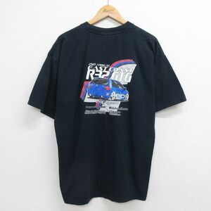 XL/古着 半袖 ビンテージ Tシャツ メンズ 00s レーシングカー 大きいサイズ コットン クルーネック 黒 ブラック 23jul13 中古