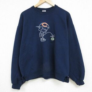 XL/古着 ジャージーズ 長袖 スウェット メンズ 00s NFL グリーンベイパッカーズ シカゴベアーズ 刺繍 クルーネック 濃紺 ネイビー アメ