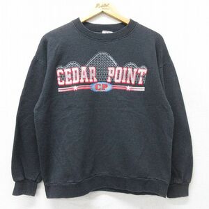 M/古着 長袖 スウェット メンズ 80s CEDER POINT クルーネック 黒 ブラック ボーダー 23oct11 中古 スエット トレーナー トップス