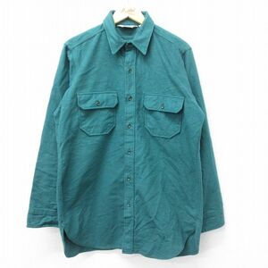 XL/古着 ウールリッチ 長袖 ヘビー フランネル シャツ メンズ 80s ロング丈 コットン 青緑 spe 23oct31 中古 トップス