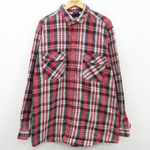 XL/古着 DAKOTA 長袖 ヘビー フランネル シャツ メンズ 90s 大きいサイズ ロング丈 コットン 赤他 レッド チェック 23oct23 中古 トッ_画像1