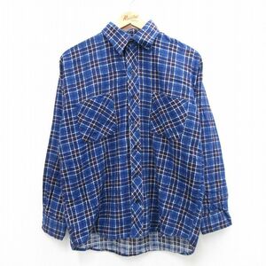 M/古着 長袖 フランネル シャツ メンズ 90s 紺他 ネイビー チェック 23oct30 中古 トップス