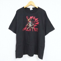 XL/古着 半袖 Tシャツ メンズ スカル アドベンチャーゴルフ コットン クルーネック 黒 ブラック 23jun14 中古_画像1