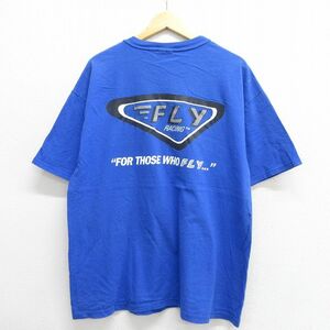 XL/古着 ヘインズ 半袖 ビンテージ Tシャツ メンズ 00s FLY レーシング ミシュランマン コットン クルーネック 青 ブルー 23jun21 中古