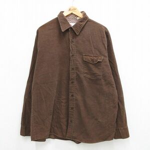 XL/古着 シアーズ 長袖 シャツ メンズ 70s コーデュロイ 大きいサイズ ロング丈 茶 ブラウン 23oct24 中古 トップス