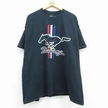 XL/古着 半袖 Tシャツ メンズ フォード Ford マスタング 大きいサイズ コットン クルーネック 黒 ブラック 23apr05 中古_画像1