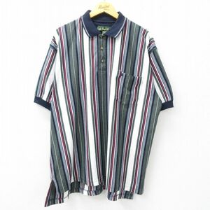 XL/古着 半袖 ポロ シャツ メンズ 90s ワンポイントロゴ 大きいサイズ 白他 ホワイト ストライプ 23jun24 中古 トップス