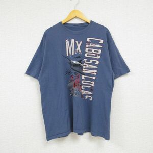 XL/古着 半袖 Tシャツ メンズ メキシコ カボサンルーカス カジキマグロ クルーネック 薄紺 ネイビー 23jul06 中古