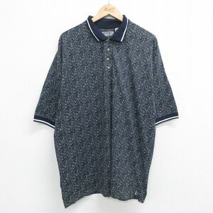 XL/古着 半袖 ポロ シャツ メンズ 00s 総柄 コットン 紺他 ネイビー 23sep02 中古 トップス