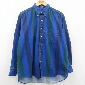 XL/古着 長袖 シャツ メンズ 90s 大きいサイズ コットン ボタンダウン 青他 ブルー ストライプ 23jul31 中古 トップス