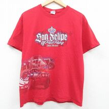 L/古着 半袖 Tシャツ メンズ レーシングカー Son Selipe コットン クルーネック 赤 レッド 23jun03 中古_画像1