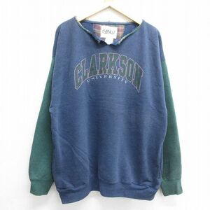 XL/古着 長袖 スウェット メンズ 00s クラークソン大学 ツートンカラー 紺他 ネイビー 23sep12 中古 スエット トレーナー トップス