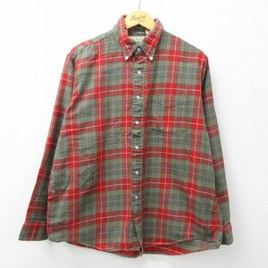 XL/古着 エルエルビーン LLBEAN 長袖 フランネル シャツ メンズ 80s コットン ボタンダウン 緑系他 グリーン チェック 23dec11 中古 ト