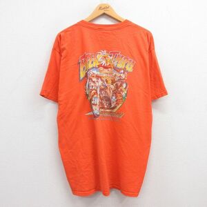 XL/古着 半袖 ビンテージ Tシャツ メンズ 00s バイク 胸ポケット付き コットン クルーネック オレンジ 23may20 中古