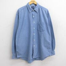 XL/古着 ギャップ GAP 長袖 ブランド シャツ メンズ 90s コットン 薄紺 ネイビー デニム spe 23jan09 中古 トップス_画像1