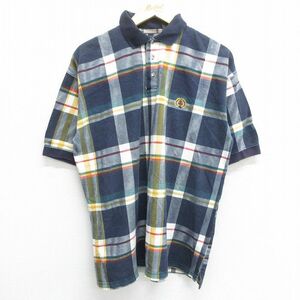 XL/古着 キャンパス 半袖 ポロ シャツ メンズ 00s エンブレム 鹿の子 コットン 紺他 ネイビー チェック 23apr15 中古 トップス