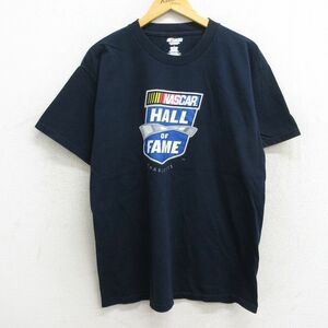 L/古着 半袖 Tシャツ メンズ NASCAR コットン クルーネック 紺 ネイビー 23jun14 中古