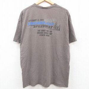 XL/古着 半袖 Tシャツ メンズ ルート66 CHICAGDLAND SPEEDWAY 大きいサイズ コットン クルーネック グレー 23may15 中古