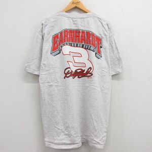 XL/古着 半袖 ビンテージ Tシャツ メンズ 90s デイルアンハート NASCAR 胸ポケット付き 大きいサイズ コットン クルーネック 薄グレー