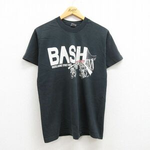 M/古着 半袖 ビンテージ Tシャツ メンズ 90s BASH バイク コットン クルーネック 黒 ブラック 22jul05 中古