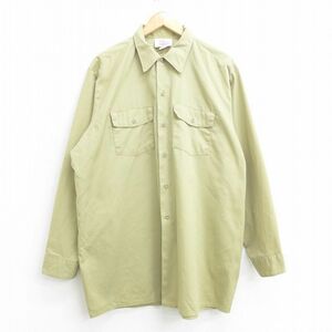 XL/古着 ディッキーズ Dickies 長袖 ワーク シャツ メンズ 90s 大きいサイズ ロング丈 ベージュ カーキ 21oct21 中古 トップス