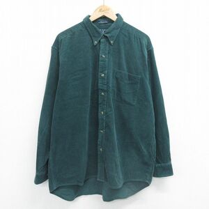 XL/古着 長袖 シャツ メンズ コーデュロイ 大きいサイズ コットン ボタンダウン 緑 グリーン 23nov17 中古 トップス