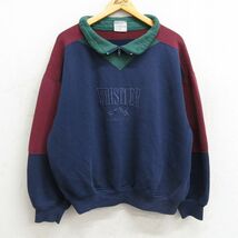 XL/古着 長袖 ハーフジップ スウェット メンズ 90s ウィスラー 刺繍 マルチカラー ヒジ当て 紺他 ネイビー 23sep20 中古 スエット トレ_画像1