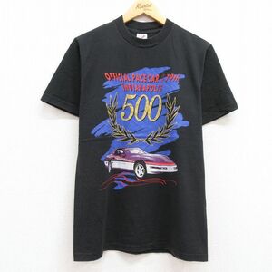 M/古着 半袖 ビンテージ Tシャツ メンズ 90s レーシングカー インディアナポリス コットン クルーネック 黒 ブラック 23may20 中古