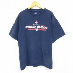 XL/古着 半袖 Tシャツ メンズ MLB ボストンレッドソックス コットン クルーネック 紺 ネイビー メジャーリーグ ベースボール 野球 23au