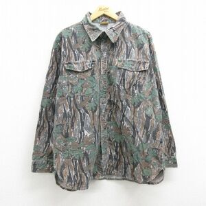 XL/古着 Ideal 長袖 ヘビー フランネル シャツ メンズ 90s 大きいサイズ 茶他 ブラウン 迷彩 22nov28 中古 トップス