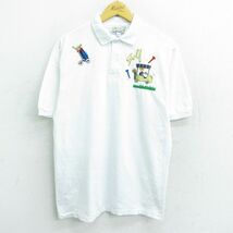 M/古着 半袖 ポロ シャツ メンズ 90s ゴルフ 刺繍 白 ホワイト 22jul01 中古 トップス_画像1