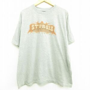 XL/古着 半袖 ビンテージ Tシャツ メンズ 00s スタージス バイク モーターサイクル 大きいサイズ コットン クルーネック グレー 霜降り