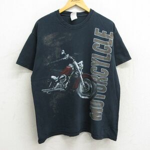 XL/古着 半袖 ビンテージ Tシャツ メンズ 00s バイク コットン クルーネック 黒 ブラック 23jun21 中古