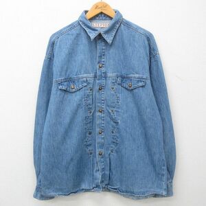 XL/古着 長袖 シャツ メンズ 00s コットン 紺 ネイビー デニム 23feb18 中古 トップス