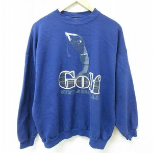 XL/古着 長袖 スウェット メンズ 90s ゴルフ クルーネック 青 ブルー 23oct03 中古 スエット トレーナー トップス